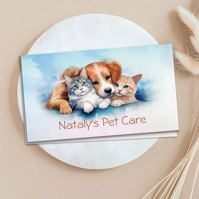Cute Cat and Dog Illustration Business Card (Creator Uploaded)
