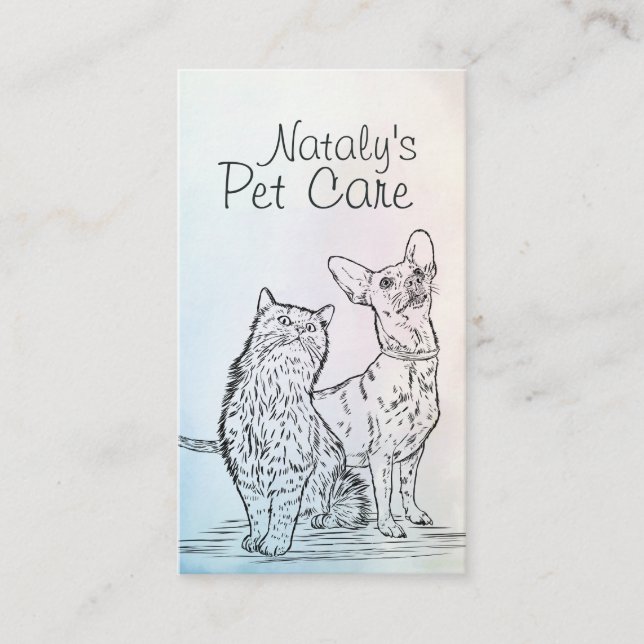Cute Cat and Dog Illustration Business Card (Front)