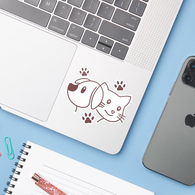 Cute Cat and Dog Line  (Laptop w/ iPhone)