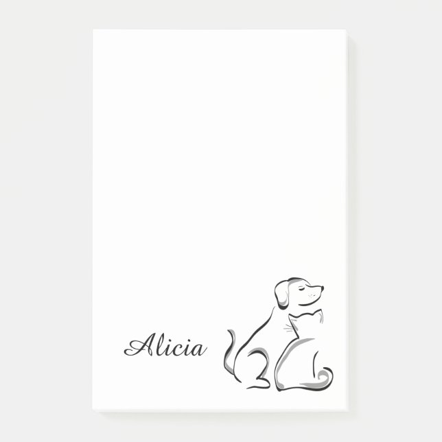 cute cat and dog line art post-it notes (Front)