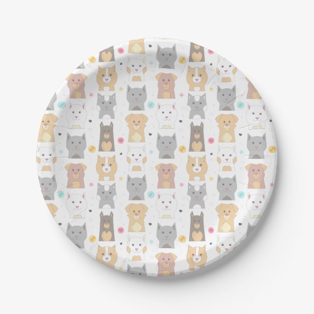 Cute Cat and Dog Pattern Paper Plate (Front)