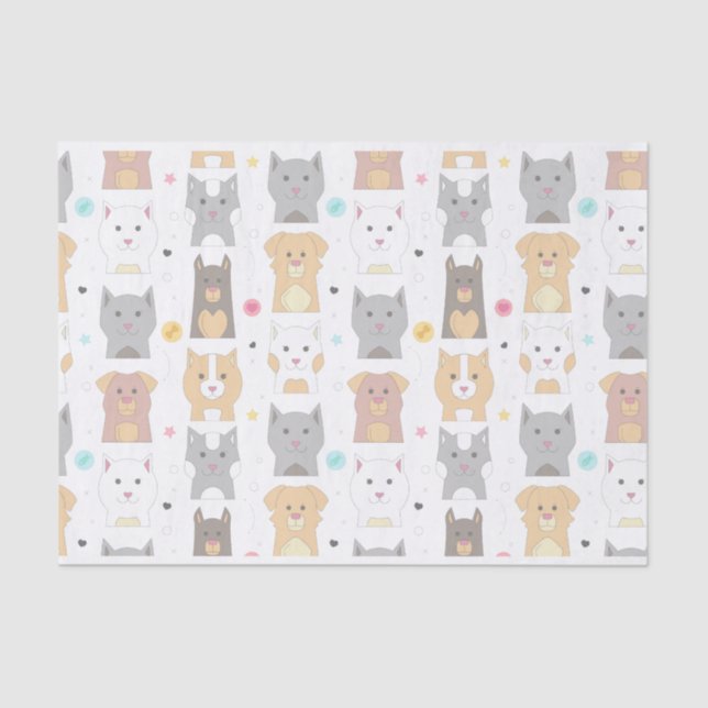 Cute Cat and Dog Pattern Tissue Paper (Front)
