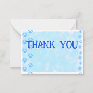 Cute Cat and Dog Pet Paw Prints Blue Watercolor  Card