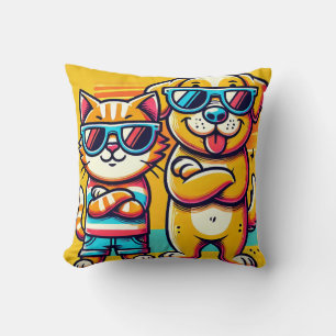 Cute Cat And Dog Sunglasses Summer Fun Style 😎 Cushion