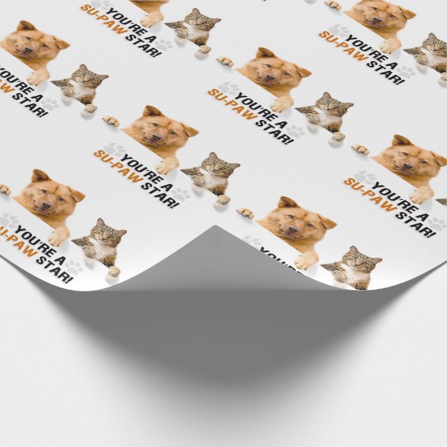 Cute Cat and Dog SuPAW Star  Wrapping Paper (Corner)