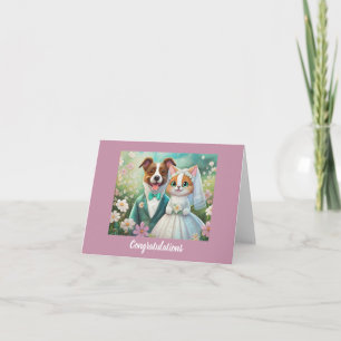 Cute Cat and Dog Wedding Congratulations Card