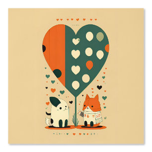 Cute Cat and Dog with Heart Balloon Wallpaper
