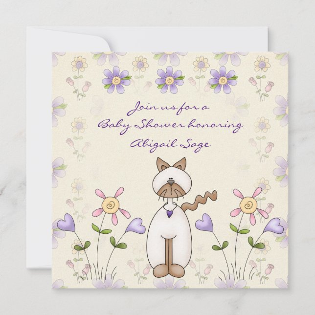 Cute Cat and Flowers Baby Shower Invitation (Front)