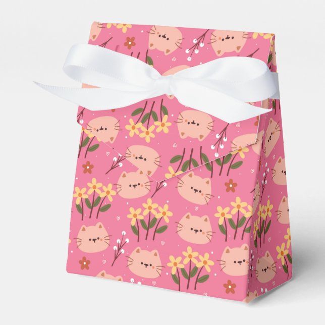 Cute Cat and Flowers Favour Box (Front Side)