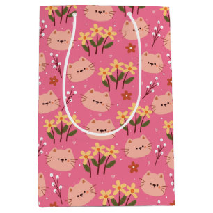 Cute Cat and Flowers Medium Gift Bag