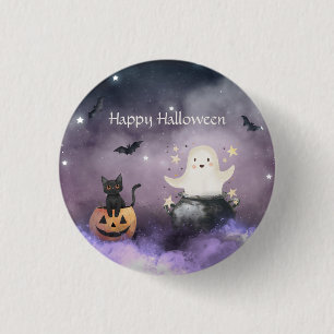 Cute Cat and Ghost Halloween 3 Cm Round Badge