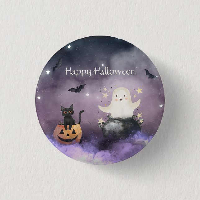 Cute Cat and Ghost Halloween 3 Cm Round Badge (Front)