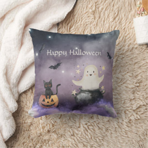 Cute Cat and Ghost Halloween Cushion