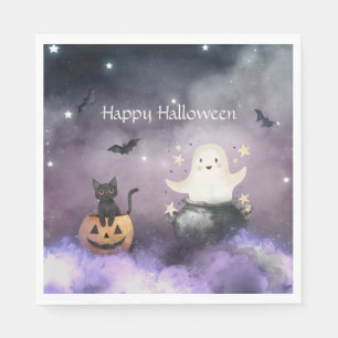 Cute Cat and Ghost Halloween Napkin