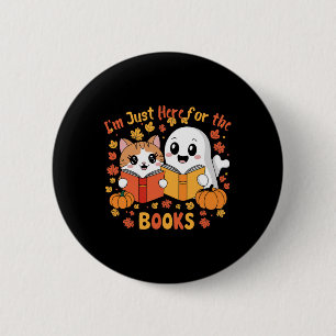 Cute Cat And Ghost Reading Halloween Books Scene 6 Cm Round Badge