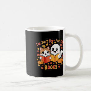 Cute Cat And Ghost Reading Halloween Books Scene Coffee Mug
