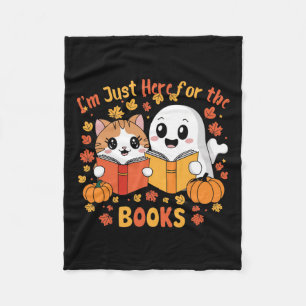 Cute Cat And Ghost Reading Halloween Books Scene Fleece Blanket