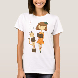 Cute Cat And Girl Singing T-Shirt