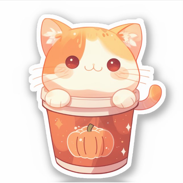Cute Cat and Hot Pumpkin Spice Latte Sticker (Front)