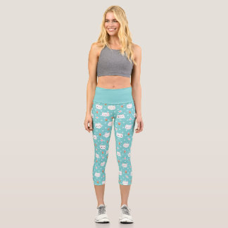 Cute Cat and Ice Cream Pattern Capri Leggings