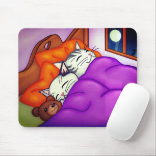 Cute Cat And Kitten And Teddy Bear Mouse Mat