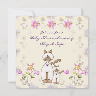 Cute Cat and Kitten Girls Baby Shower Invitation