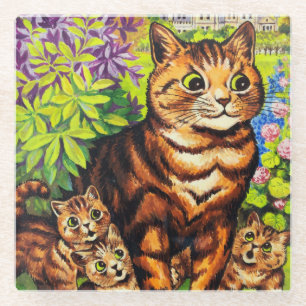 Cute cat and kittens drawing by Louis Wain Glass Coaster