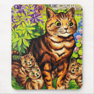 Cute cat and kittens drawing by Louis Wain Mouse Mat