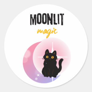 cute cat and moon classic round sticker