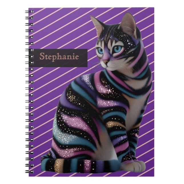 Cute Cat and Personalised Name Design Notebook (Front)