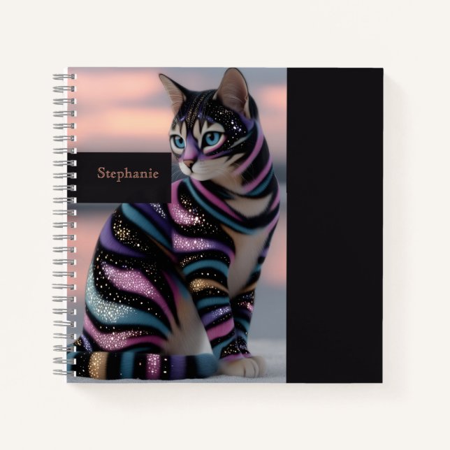 Cute Cat and Personalised Name Design Notebook (Front)