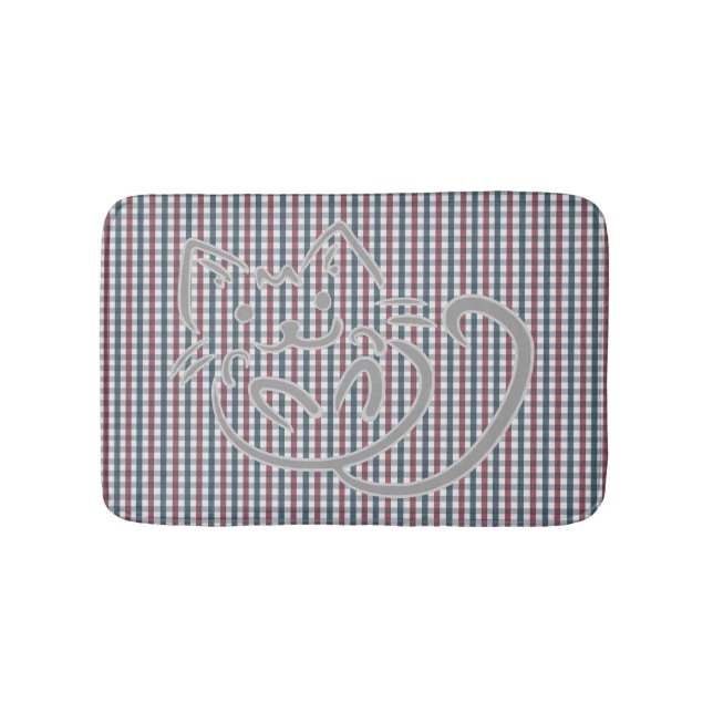 Cute Cat and Plaid Pattern Bath Mat (Front)