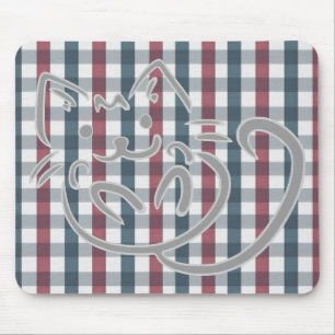 Cute Cat and Plaid Pattern Mouse Mat