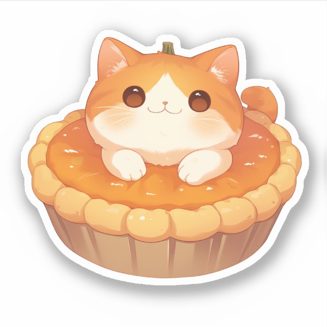 Cute Cat and Pumpkin Pie Sticker (Front)