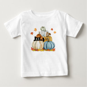 Cute Cat and Pumpkins Halloween and Thanksgiving Baby T-Shirt
