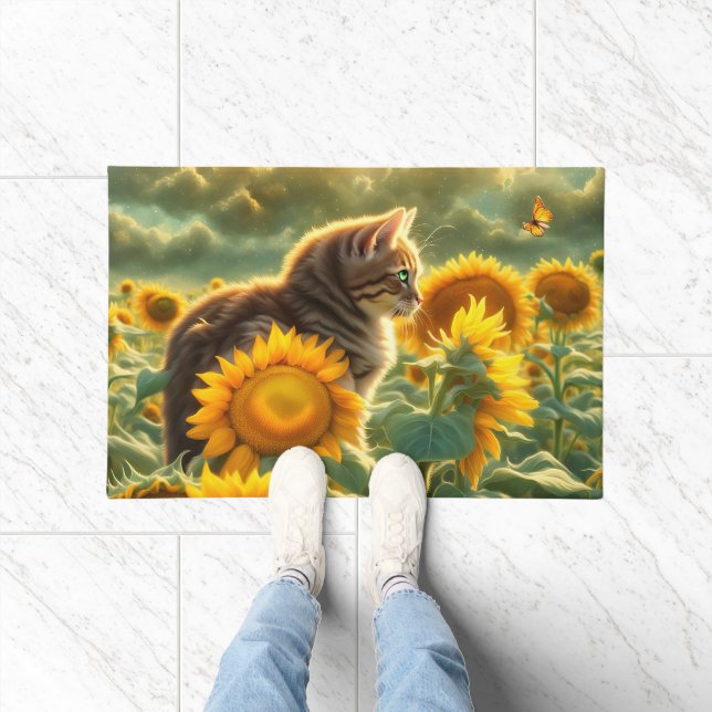 Cute Cat and Sunflowers Doormat (Indoor)