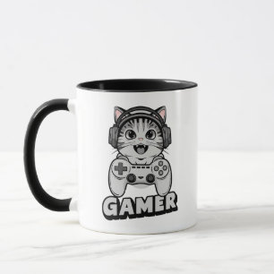 Cute cat and video game controller mug