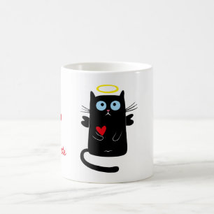 Cute Cat Angel with Heart Personalised Name Coffee Mug