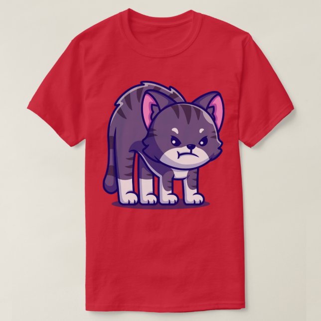Cute Cat Angry Cartoon T-Shirt (Design Front)