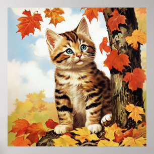 Cute Cat Animal Autumn  Poster