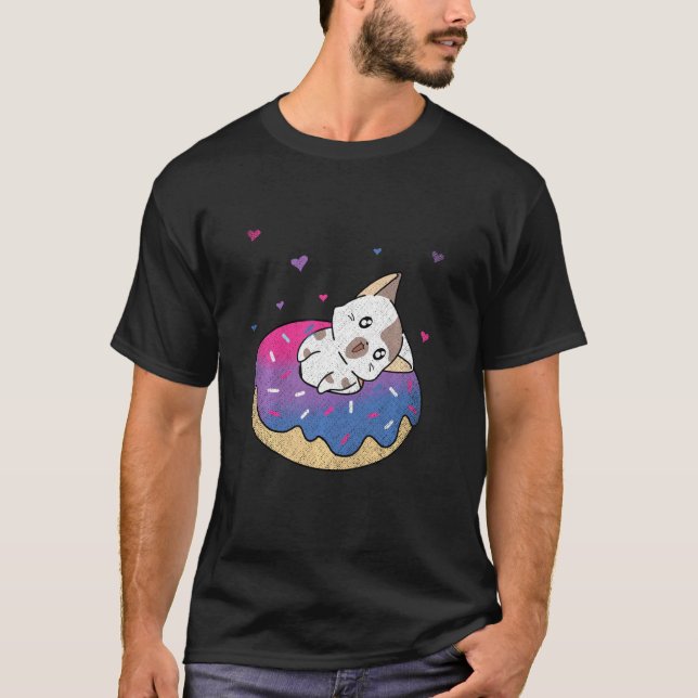 Cute Cat Animal Queer Bi Pride Bisexuality Doughnu T-Shirt (Front)