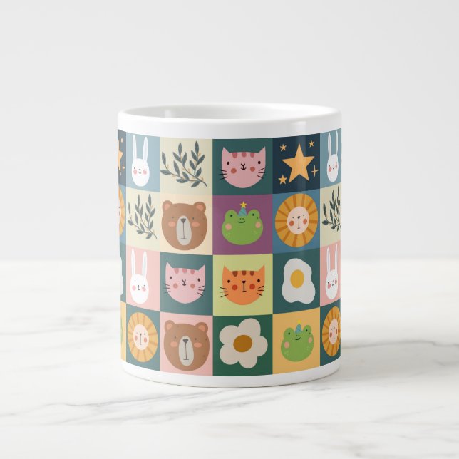 Cute Cat Animals Patcwork  Large Coffee Mug (Front)