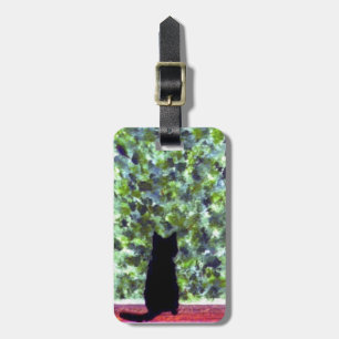 Cute Cat Art, Black Kitty Painting Luggage Tag