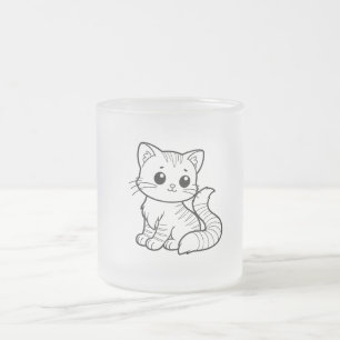 CUTE CAT ART DESIGN FROSTED GLASS COFFEE MUG