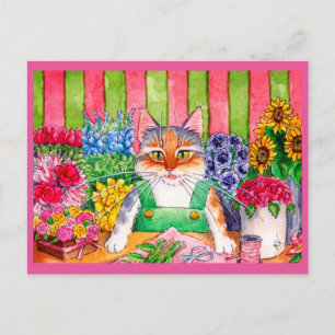 Cute cat art flower shop postcard