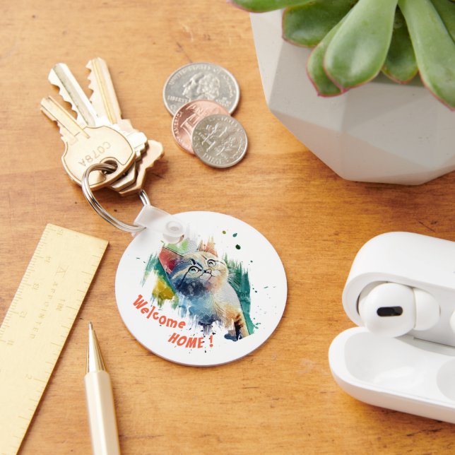 🔸Cute Cat Art Keychain with Customisable Text (Desk)