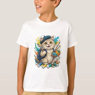Cute Cat Artist - Back To School Art T-Shirt