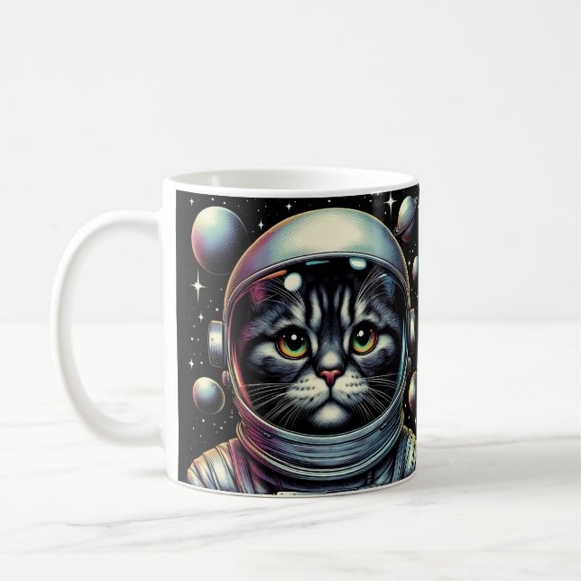 Cute cat astronaut mug! coffee mug (Left)
