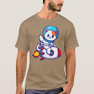 Cute Cat Astronaut Riding Rocket And Waving Hand C T-Shirt
