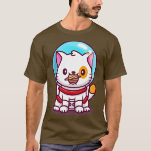 Cute Cat Astronaut With Ball Cartoon T-Shirt